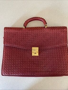Italian Woven Leather Briefcase - Burgundy from Florence Leather School